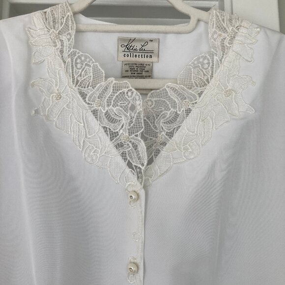 Kathi Lee Vintage White Long Sleeve Lace Trim Blouse 14/16 - Picture 2 of 7